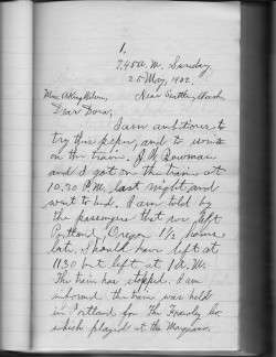 Uncle King's First Letter - 1902 Trip