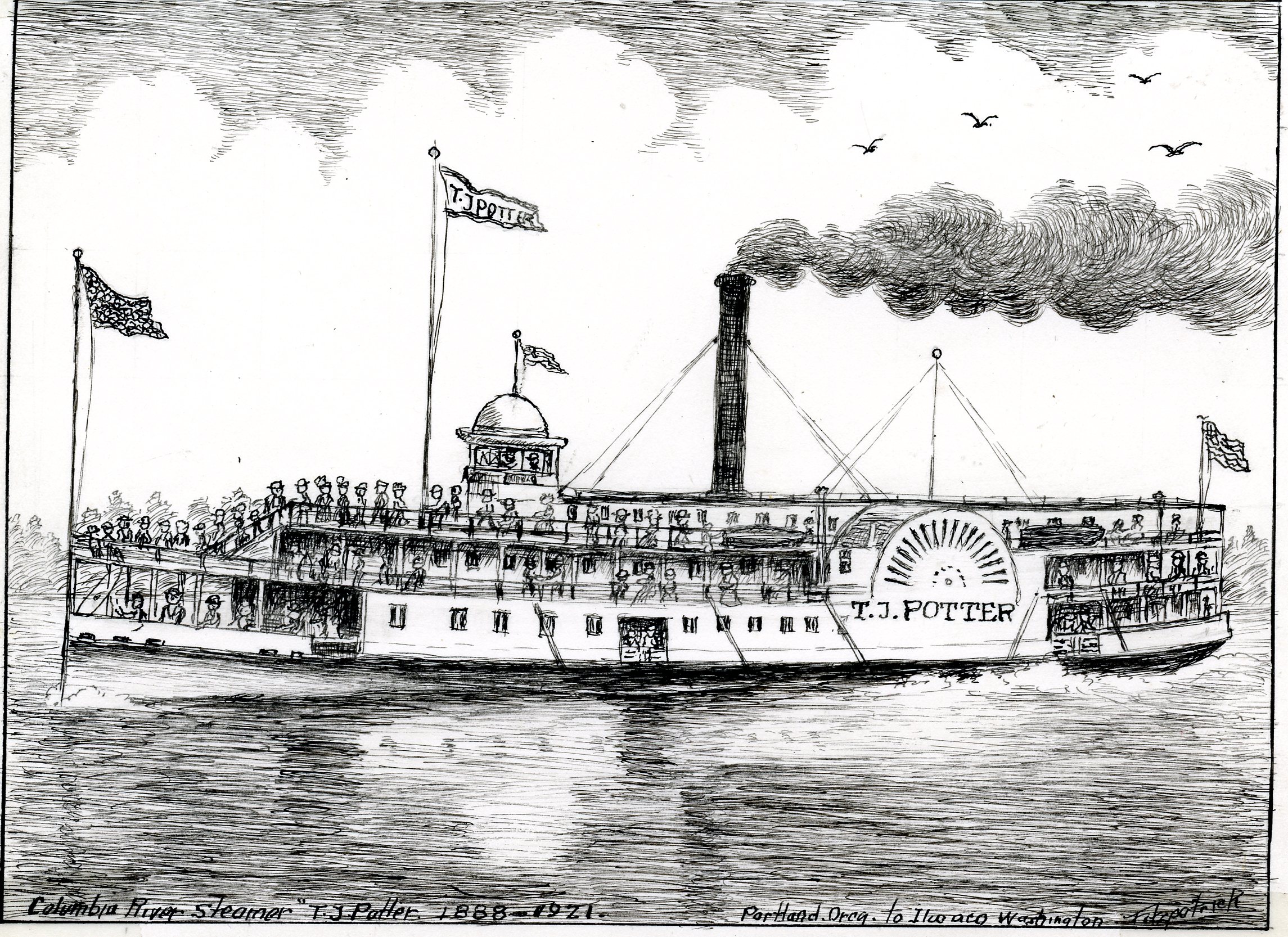 Columbia River teamer T.J. Potter 1888-19i21 Portland, Oreg. to Ilwaco Washington