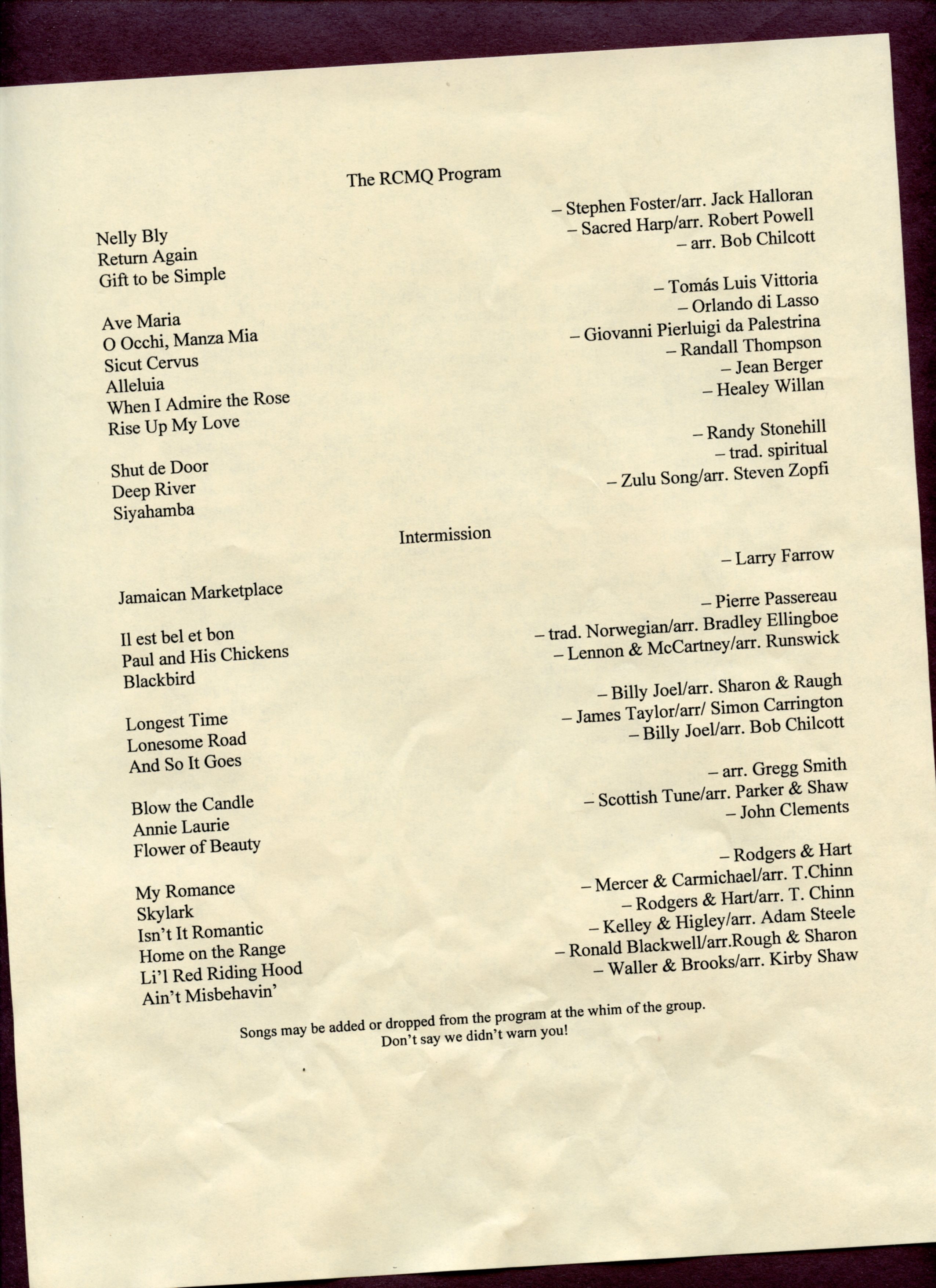 March 10, 2013 Program