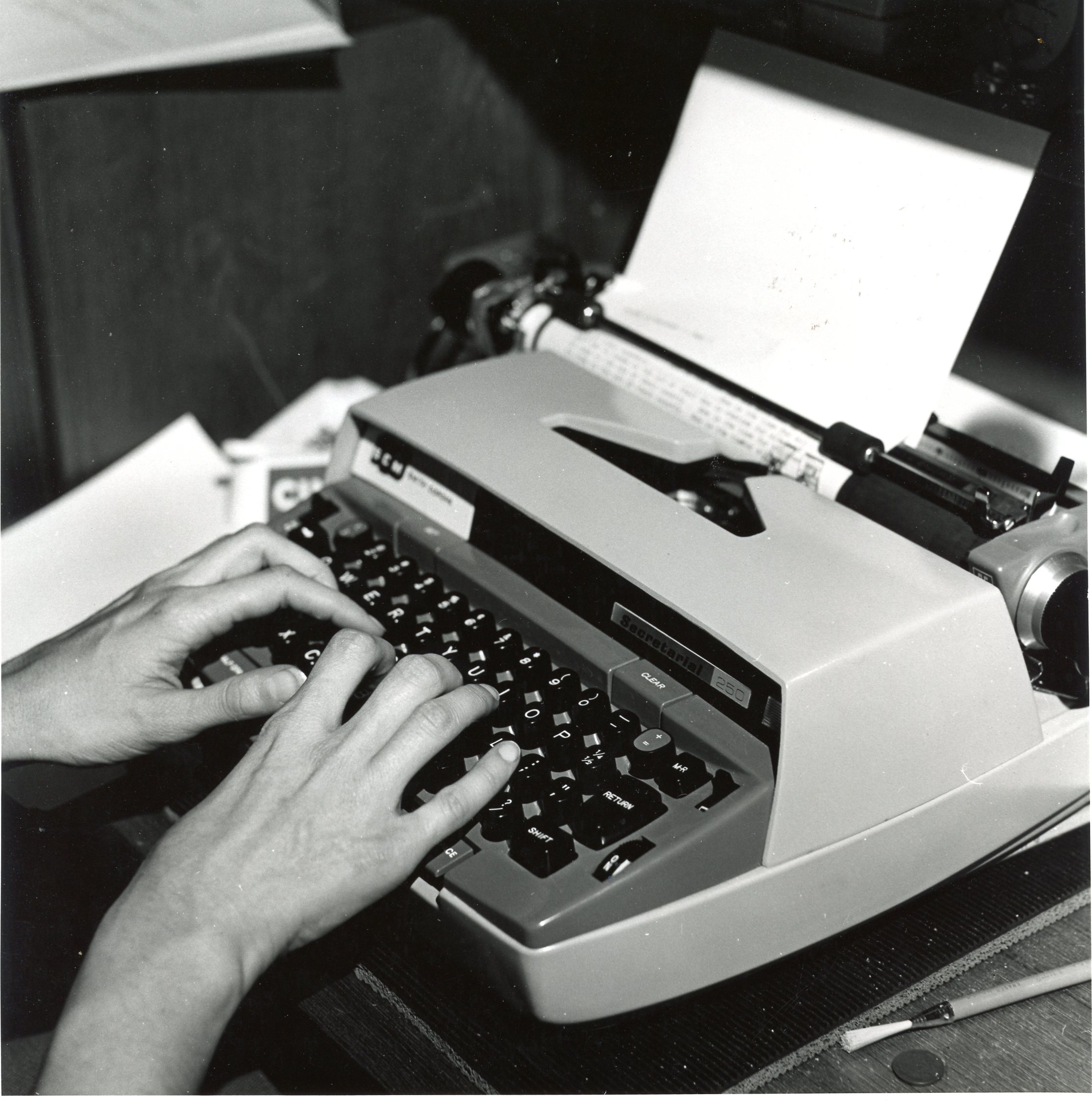 Sydney at her State-of-the-Art Electric Manual Typewriter